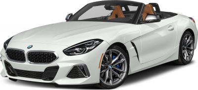 Front view of BMW roadster with sporty alloy wheels and open top