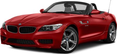Red convertible sports car front view with sleek design and alloy wheels