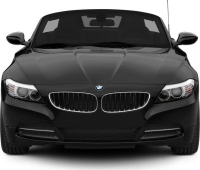 Front view of kidney grille and dual headlights on a convertible sports car