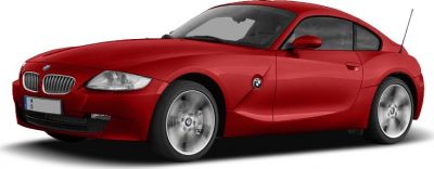 Red coupe with kidney grille, sporty wheels and smooth aerodynamic contours.