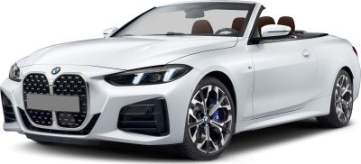 Front view of convertible with large kidney grille and sporty wheels