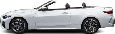 Sleek white convertible with sporty wheels and open roof