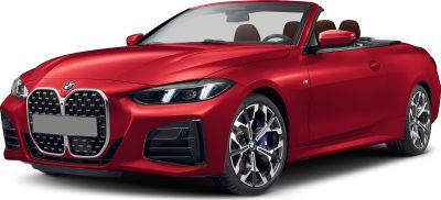 Red convertible with kidney grille and alloy wheels
