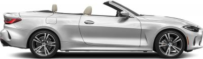 Side profile of a convertible with alloy wheels and open roof