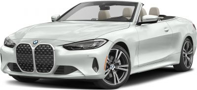 Front-side view of convertible with kidney grille and open roof