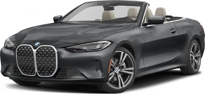 Black convertible with iconic kidney grille and open roof