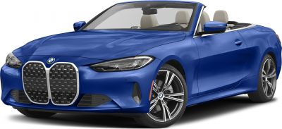 Blue convertible with large kidney grille and sleek LED headlights