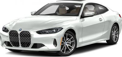 Front view of coupe with large kidney grille and LED headlights