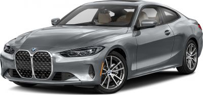 Front and side view of coupe with kidney grille and sleek headlights