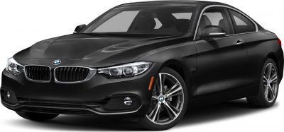 Front and side view of a sleek black luxury coupe