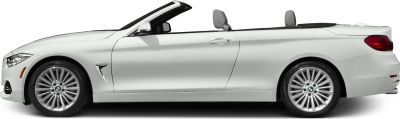 Side profile of a white convertible with roof down and alloy wheels