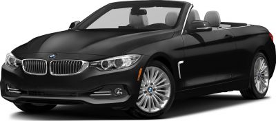 Front view of a black convertible with sporty grille and alloy wheels