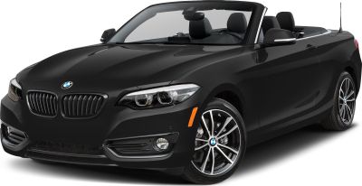 Front and side view of convertible with distinctive headlights and alloy wheels