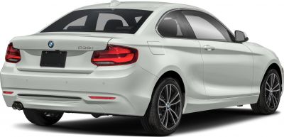 Rear and side view of coupe with taillights and twin exhaust