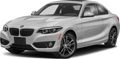 Front view of a facelifted 2-door coupe with distinct headlights and alloy wheels
