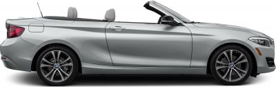Silver convertible with open roof and alloy wheels side profile