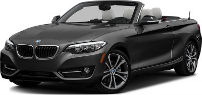 Convertible front side view with distinctive headlights and alloy wheels