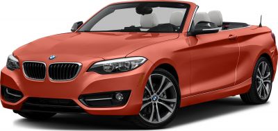 Front and side view of a sporty convertible with open roof and detailed headlight.
