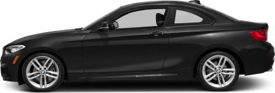 Sleek black coupe side profile with alloy wheels