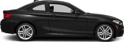 Side profile of sleek black 2-door coupe with alloy wheels.