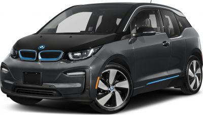 Front angle of 2017 electric compact hatchback with kidney grille and alloy wheels