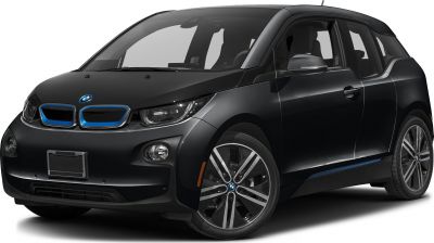 Front side view of compact electric hatchback with unique grille and alloy wheels