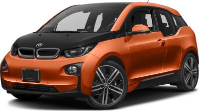 Front-side view of compact electric hatchback with distinctive aerodynamic styling