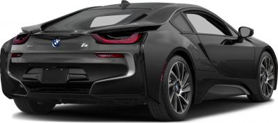 Rear view of a sleek hybrid sports coupe with aerodynamic design and distinct tail lights.