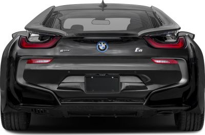 Rear view of BMW i8 with distinct tail lights and aerodynamic design