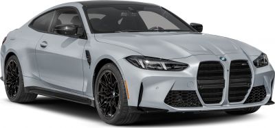 Aggressive front grille and sleek coupe silhouette with black wheels