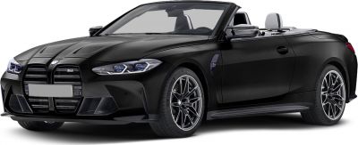 Black BMW convertible with kidney grille and sporty wheels