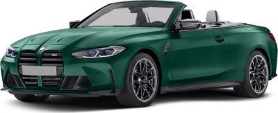 Front grille, headlights, and alloy wheels of a green convertible