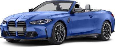 Blue sports convertible with large kidney grille and alloy wheels