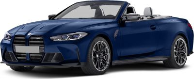 Open-top blue sporty vehicle with distinctive grille and alloy wheels