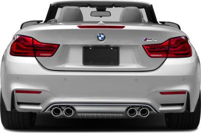 Rear view with quad exhaust and sporty taillights of a convertible