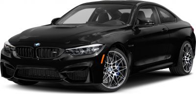 Front and side view of a black sports sedan with distinctive grille and detailed alloy wheels