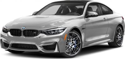 Sporty coupe front with sleek headlights and detailed alloy wheels