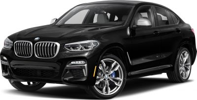 Sleek black SUV front view with LED headlights and sporty wheels