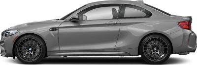 Side profile showing black multi-spoke alloy wheels and sleek coupe body lines
