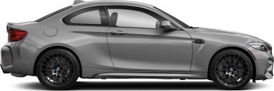 Side profile of coupe with black multi-spoke alloy wheels
