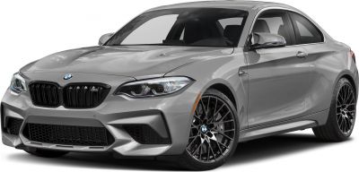 Sporty gray coupe with LED headlights and black multi-spoke alloy wheels