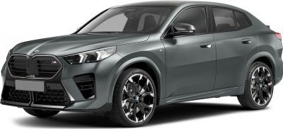 Front side view of sleek vehicle with sporty grille and alloy wheels