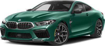 Green sporty coupe front with kidney grille and distinctive wheels