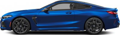 Side profile of blue coupe with black multi-spoke alloy wheels
