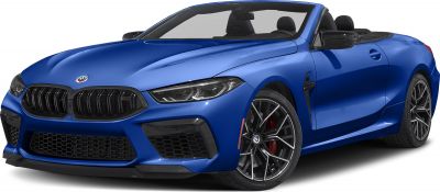 Blue convertible with aggressive front grille and LED headlights