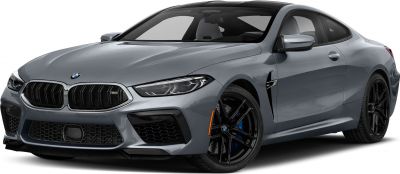 Front view of a sporty coupe with kidney grille and black wheels