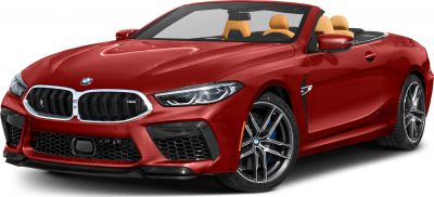 Red convertible with aggressive front grille and stylish wheels