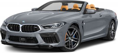 Front view of sporty convertible with orange leather interior