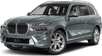 Front view with LED headlights and kidney grille of luxury SUV