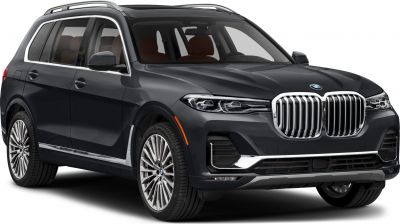 Luxury SUV front side view with large grille and LED headlights